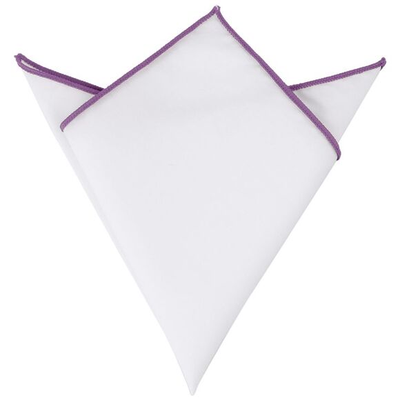 Cotton Handkerchiefs Color Contrast Trim White Pocket Squares Tuxedo Lilac - Picture 1 of 4